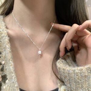 S925純銀拉絲鈴蘭花水滴項鍊・素銀色