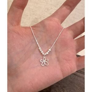 S925純銀鏤空花朵圓珠鎖骨鏈・素銀色