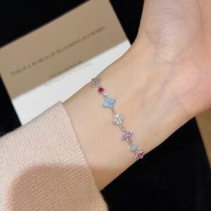 S925純銀彩色四葉草手鏈・白金色