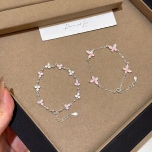 S999足銀夜光漸變粉花朵／蝴蝶手鍊