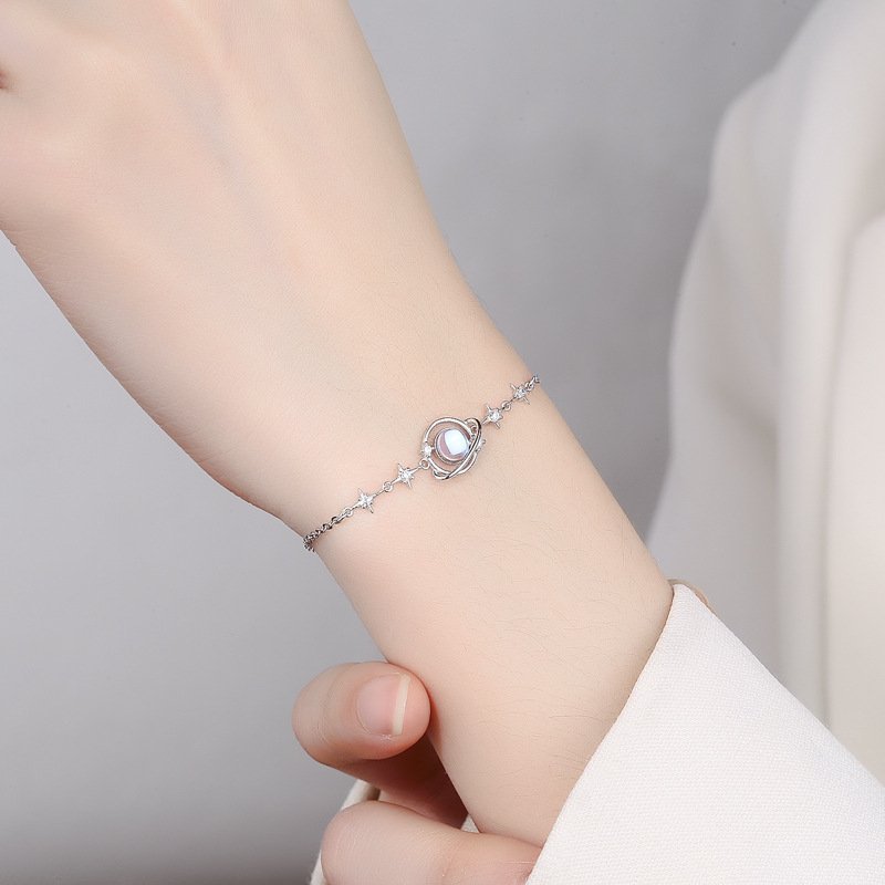 S925純銀星球月光感手鍊・白金色:圖片 3